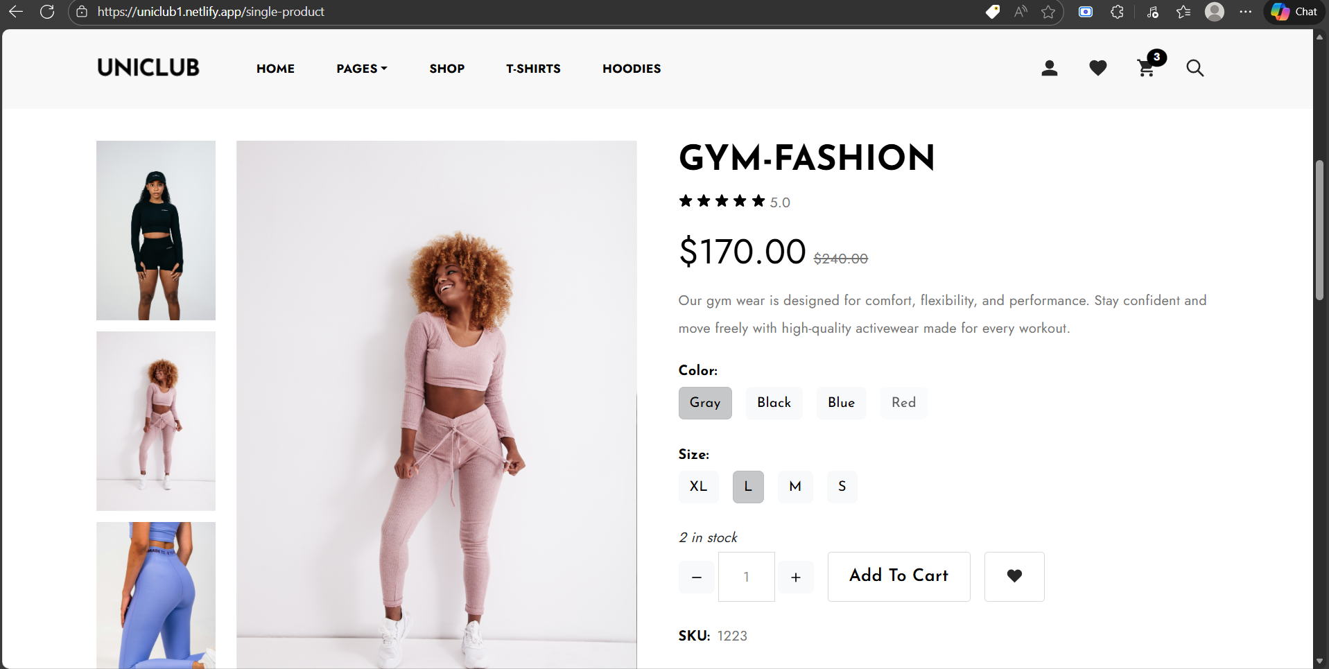 UniClub Women’s Gym Wear Product Page